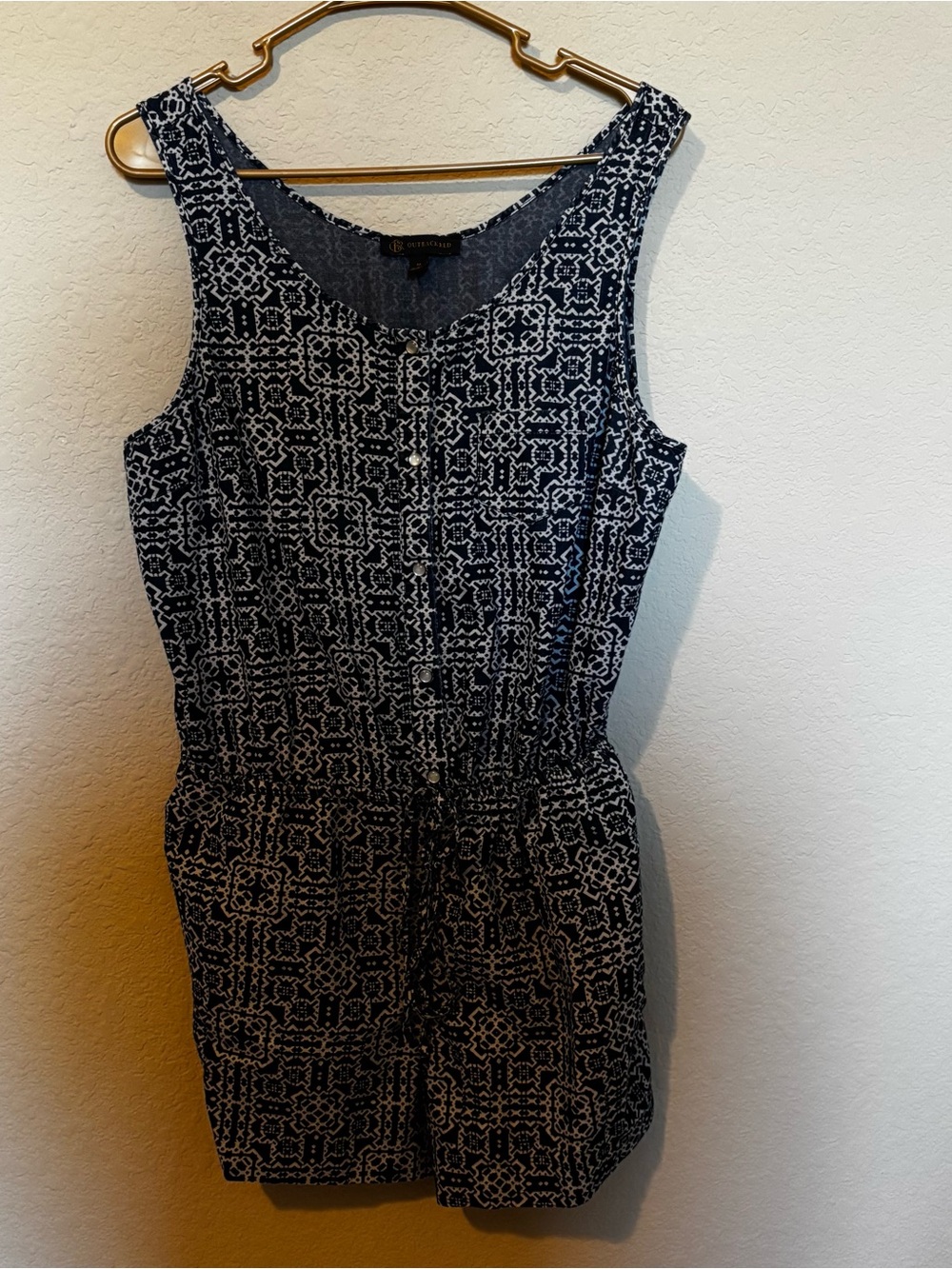 OutbackRed Womens Blue White Romper Front Snaps Drawstring Waist Size Medium